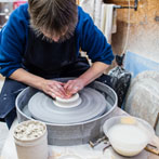 Linda Bloomfield at work in her studio 2017